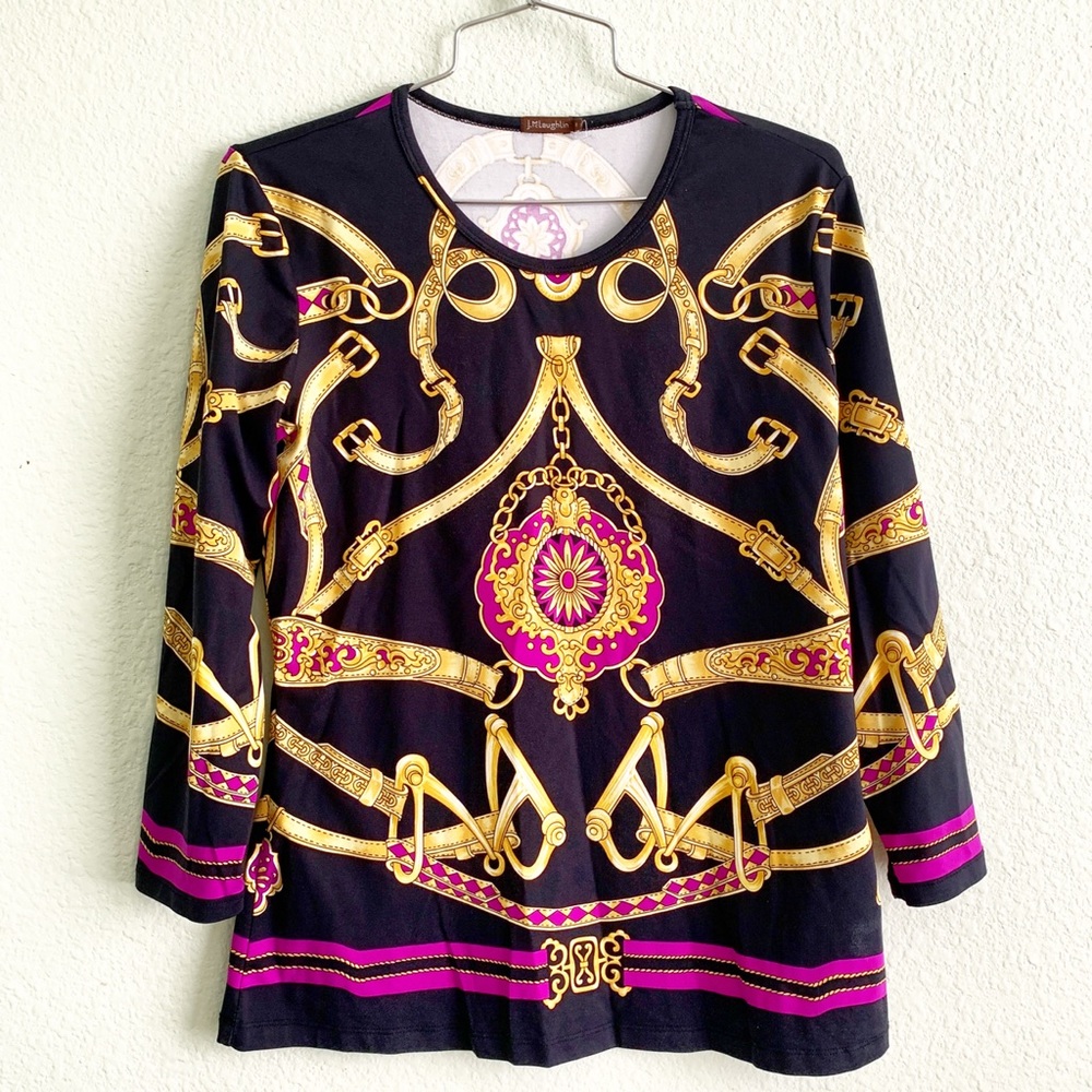 J. MCLAUGHLIN Catalina cloth long sleeve equestrian style top blouse shirt M